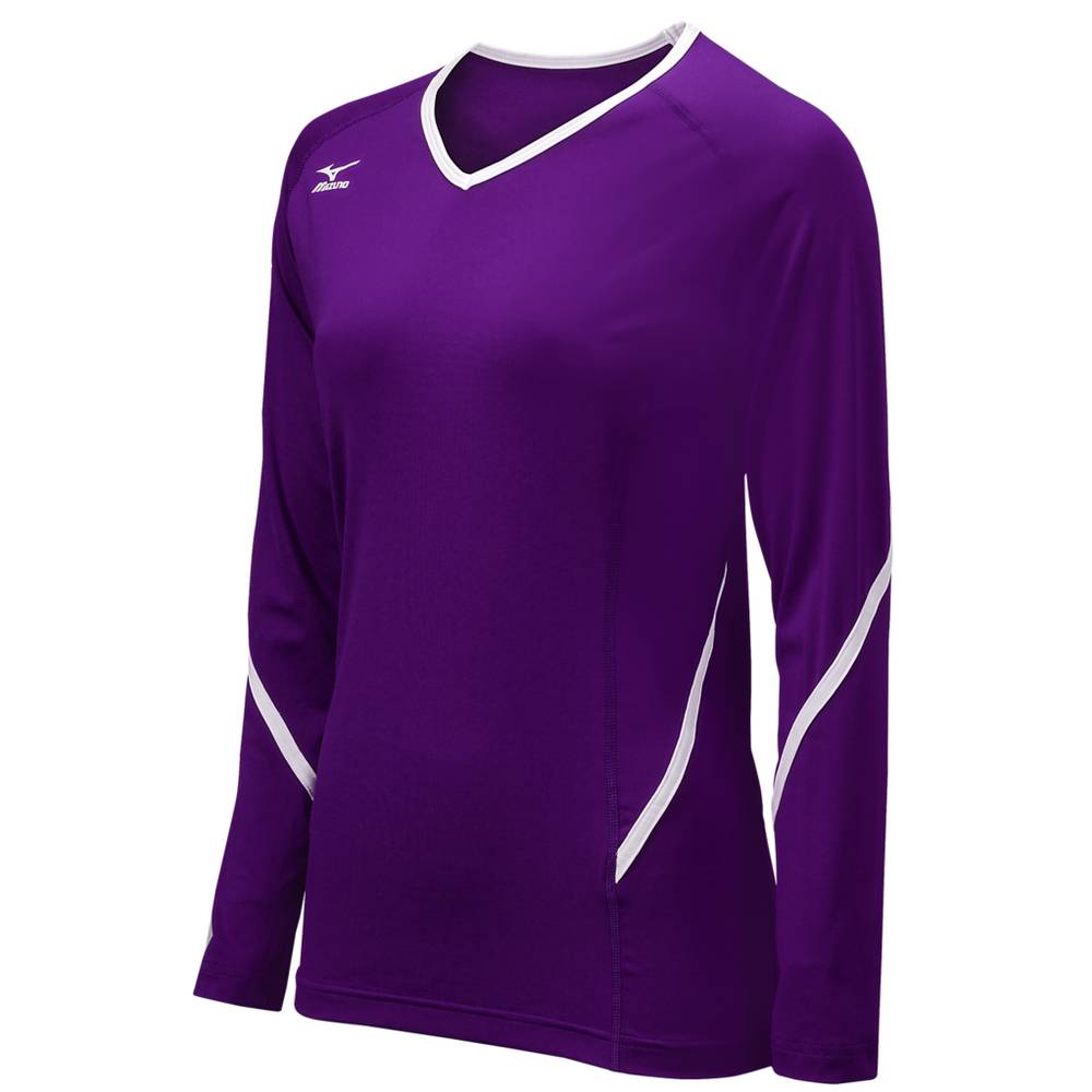 Camisas Mizuno Voleibol Techno Generation Long Sleeve - Mulher - Roxo/Branco - OYNES1852